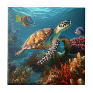 Tortue sous-marine Nage Océan Carreaux en céramiqu