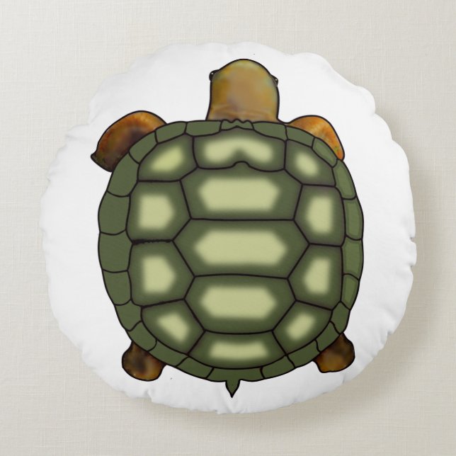 Tortue verte moderne sur Coussin blanc rond (Devant)