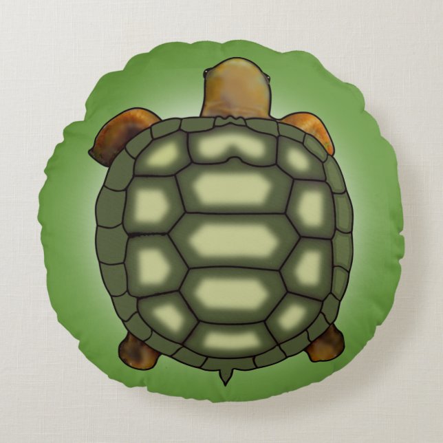 Tortue verte moderne sur Coussin vert rond (Devant)