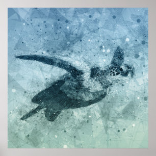 Tortue verte volante géométrique   Poster