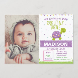 Tortue violette Invitation à l'anniversaire avec p