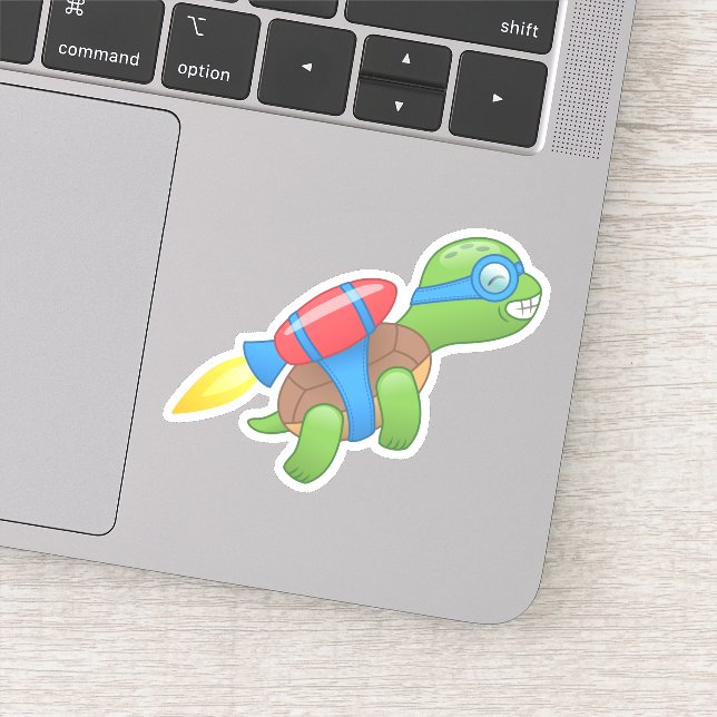 Tortue volante avec un Sticker Jetpack rouge (Détail)