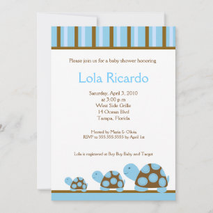 Tortues bleues Baby shower rayé invitation 5 x 7