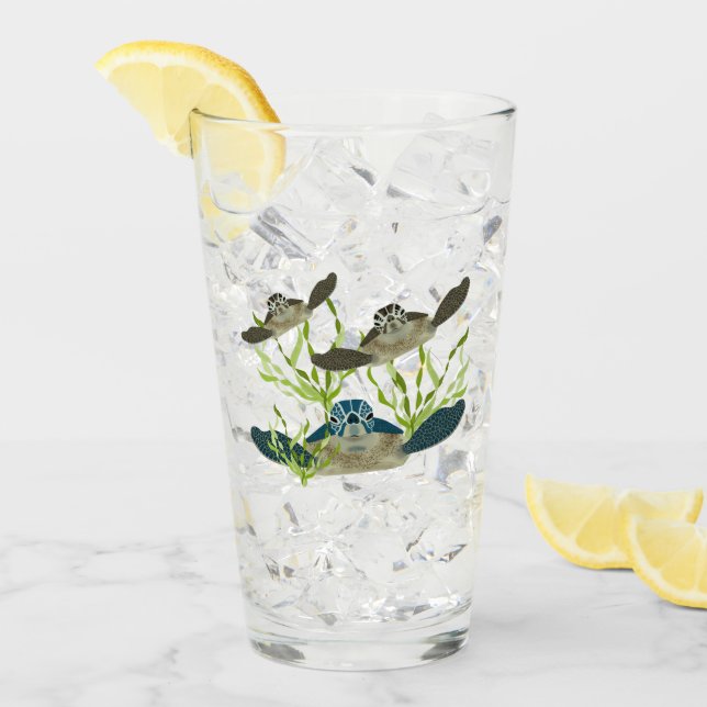 Tortues de mer Boire du verre (Devant glace)
