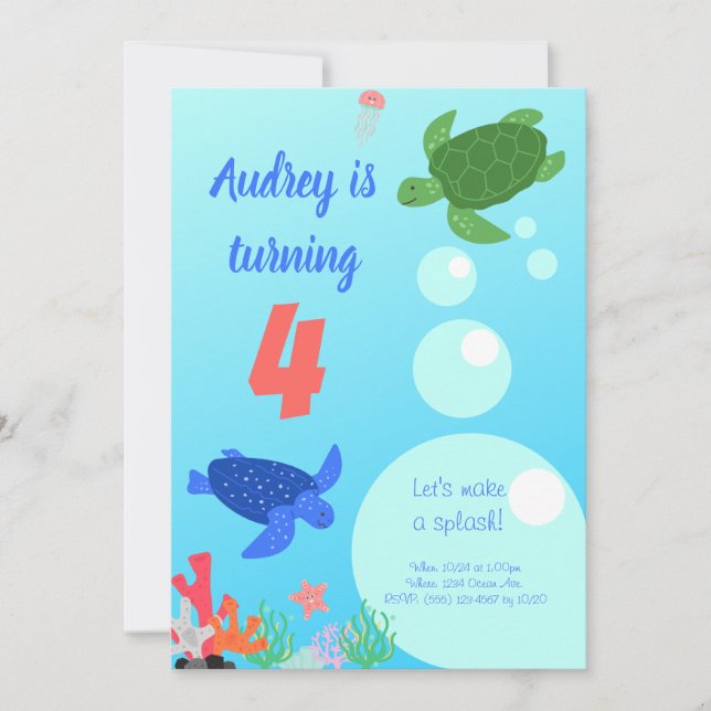 Tortues de mer Invitation d'anniversaire (Devant)