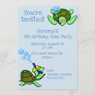 Tortues de mer nager Anniversaire Fête Invitation