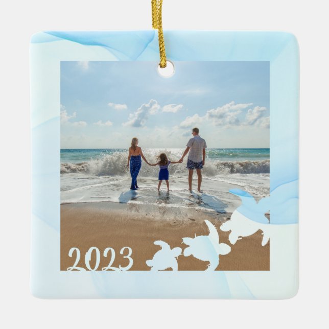 Tortues de mer Vacation Plage Photo Ornement en cé (Devant)