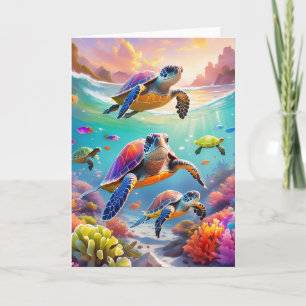 Tortues sous l'eau, Carte de vœux pliée 5" x 7"