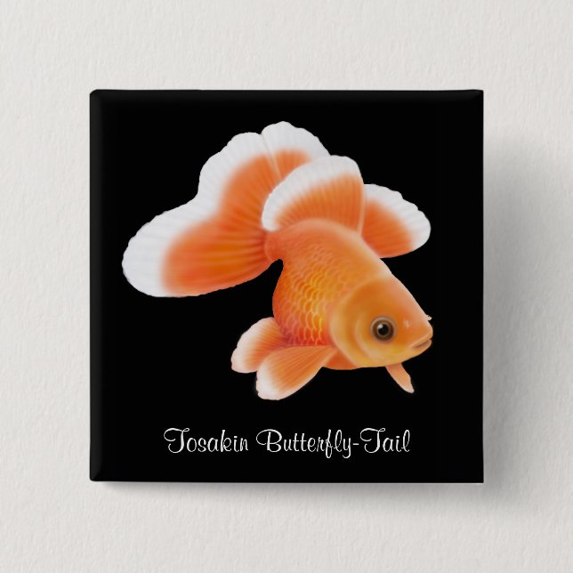 Tosakin Butterfly Tail Goldfish 2 Inch Square Button (Front)