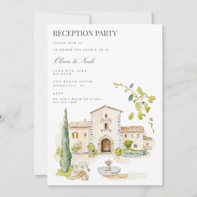 Toscane Aquarelle Italie Réception Carte d'invitat (Devant)
