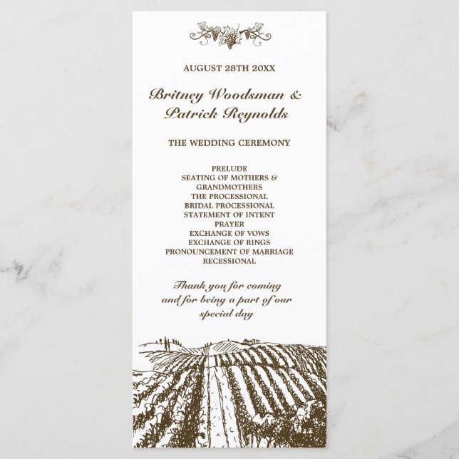 Toscane Vintage Vignoble Programmes de mariage (Devant)
