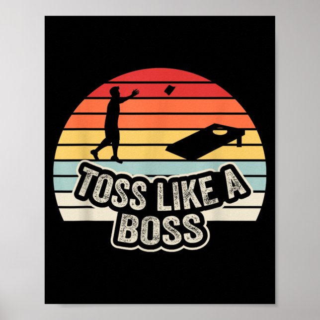 Toss Like A Boss Funny Cornhole Player Retro Poster (Front)
