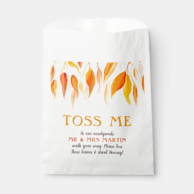 Toss me leaves fall wedding confetti instruction  favour bag (Front)