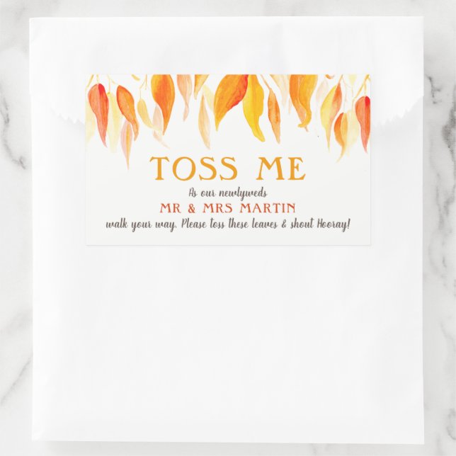 Toss me leaves fall wedding confetti instruction sticker (Bag)