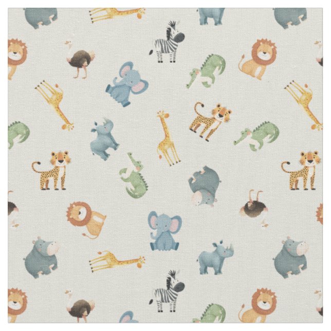 Tossed African Animals on Ivory Fabric (Close Up)
