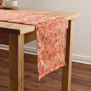 Tossed Autumn Leaves Acorns Orange Short Table Runner