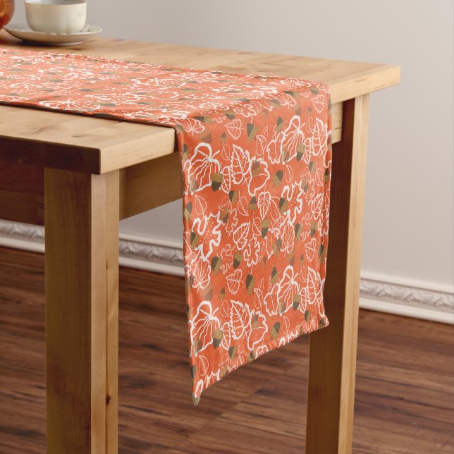 Tossed Autumn Leaves Acorns Orange Short Table Runner (In Situ)