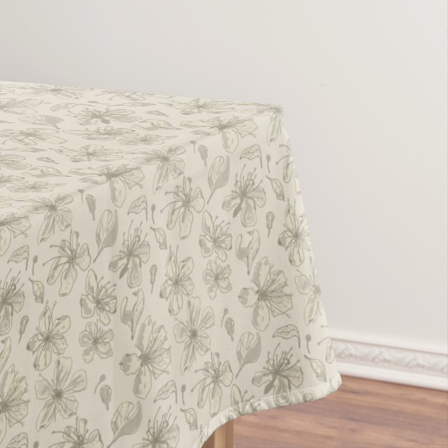 Tossed Blossoms on Light Sand - seamless pattern.  Tablecloth (In Situ)