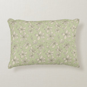 Tossed Blossoms on Olive Green - seamless pattern. Accent Pillow
