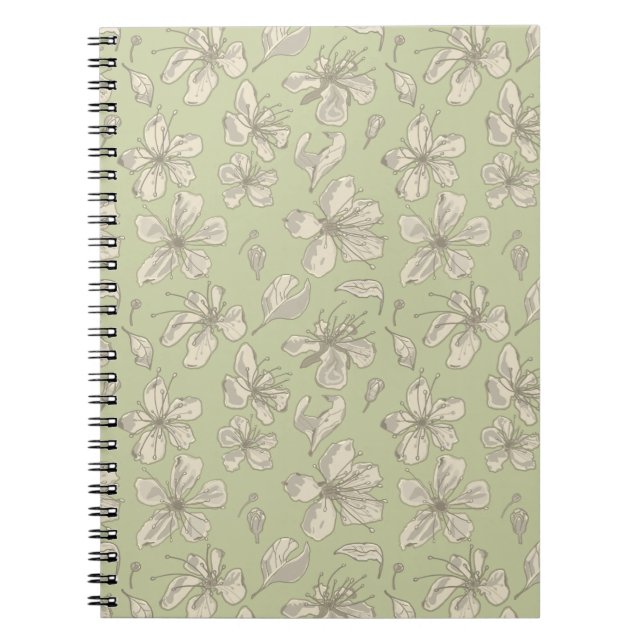 Tossed Blossoms on Olive Green - seamless pattern. Notebook (Front)