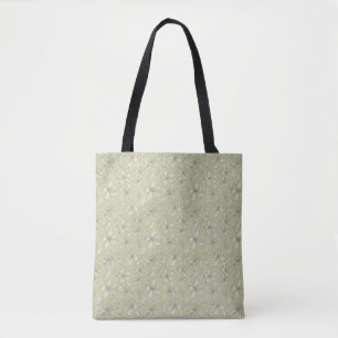 Tossed Blossoms on Olive Green - seamless pattern. Tote Bag