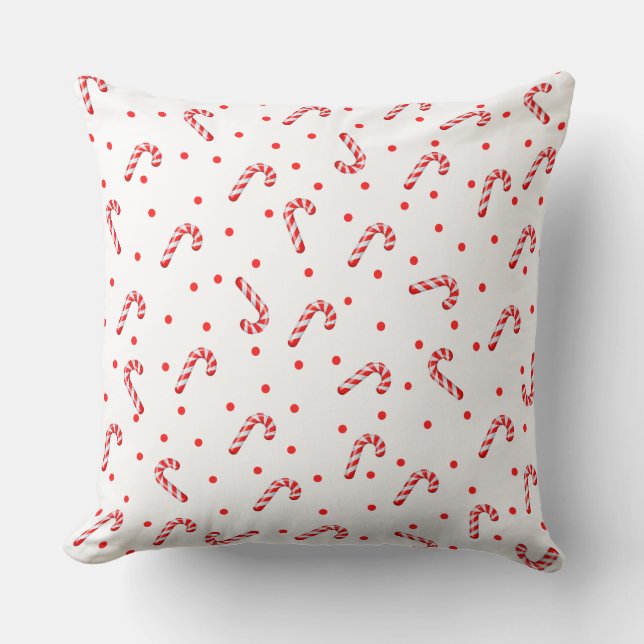 Tossed Candy Canes Throw Pillow (Front)