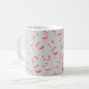 Tossed Christmas Flamingos on Light Gray Coffee Mug
