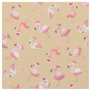 Tossed Christmas Flamingos on Light Orange Fabric