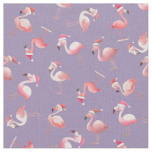 Tossed Christmas Flamingos on Light Purple Fabric
