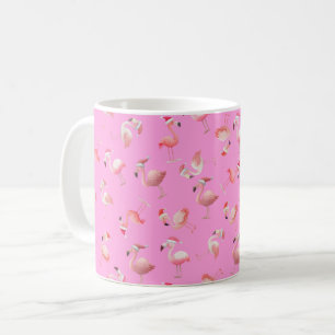 Tossed Christmas Flamingos on Pink Coffee Mug