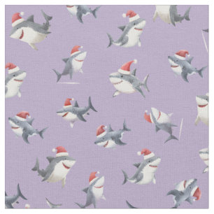 Tossed Christmas Sharks on Light Purple Fabric