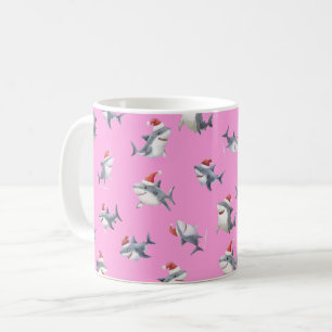 Tossed Christmas Sharks on Pink Coffee Mug