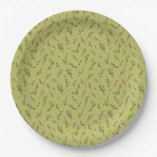 Tossed Floral Wildflowers on Chartreuse Green Paper Plate