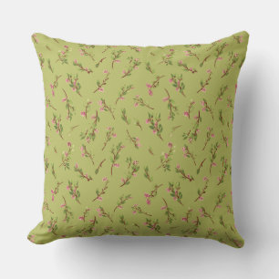 Tossed Floral Wildflowers on Chartreuse Green Throw Pillow