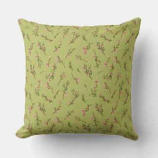 Tossed Floral Wildflowers on Chartreuse Green Throw Pillow