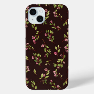 Tossed Floral Wildflowers on Chocolate Brown iPhone 15 Mini Case