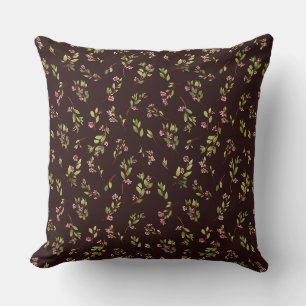 Tossed Floral Wildflowers on Chocolate Brown Throw Pillow