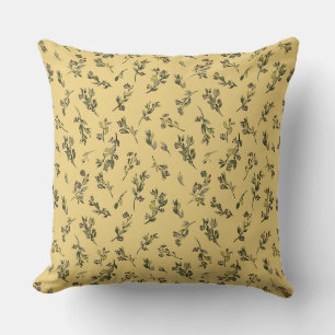 Tossed Floral Wildflowers on Jonquil Yellow Throw Pillow