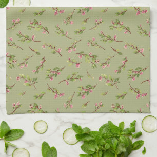 Tossed Floral Wildflowers on Pistachio Green Kitchen Towel