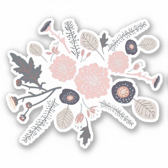 Tossed Flowers Motif Grey Pink Black Playful (Front)
