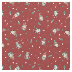 Tossed Gnomes Wrapped in Lights on Red Fabric