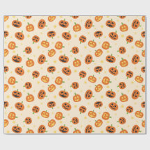 Tossed Halloween Pumpkins Pattern on soft cream