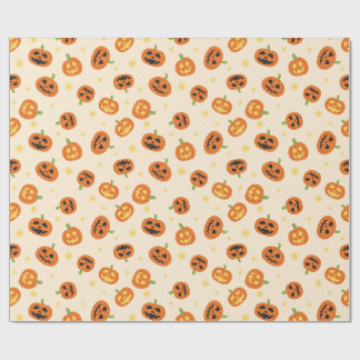 Tossed Halloween Pumpkins Pattern on soft cream Wrapping Paper
