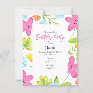 Tossed Watercolor Flowers Invitation