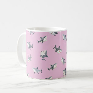 Tossed Watercolor Sharks on Light Pink Coffee Mug