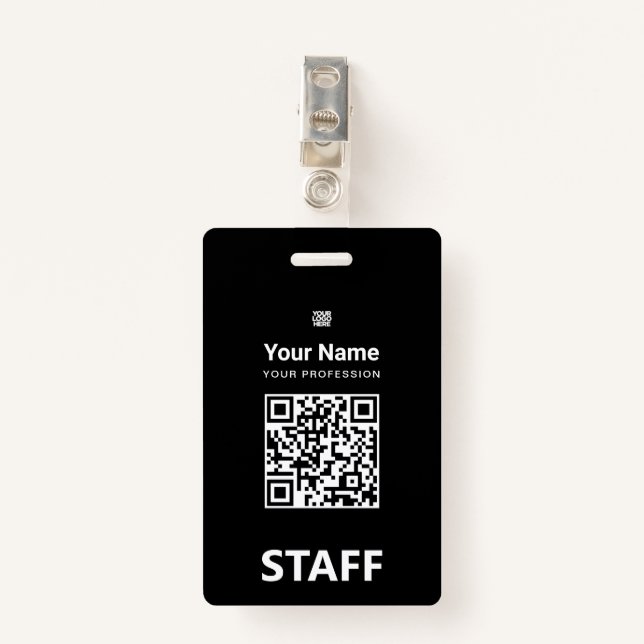Total black Employee Qr Code, Bar Code, Logo, Name Badge (Front with Clip)