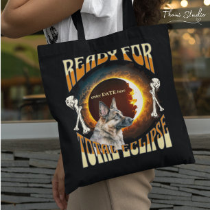 Total Eclipse 2024 Editable Date Cute Dog Vintage Tote Bag