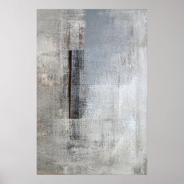 'Total Loner' Grey and Beige Abstract Art Poster (Front)