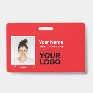 Total Red Employee Photo Bar or Qr Code Logo Name Badge
