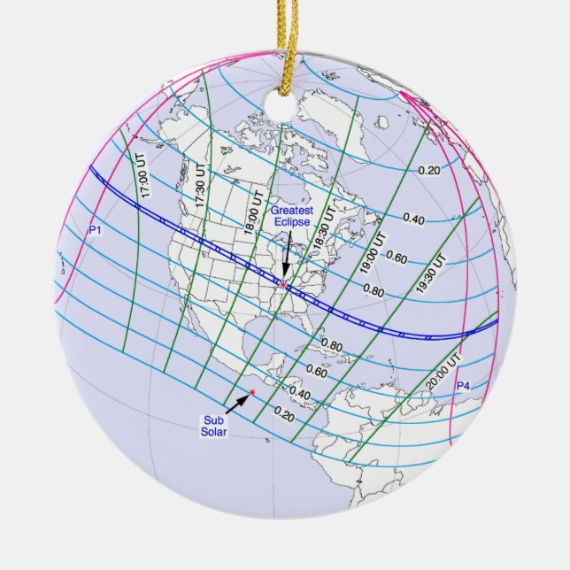 Total Solar Eclipse 2017 Global Path Ceramic Ornament (Front)